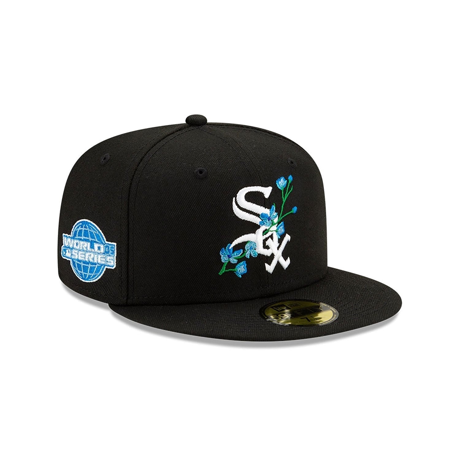 Chicago White Sox Side Patch Bloom Black 59FIFTY Fitted Cap