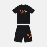 Trapstar Chenille TRP Short Set -  Black/Orange