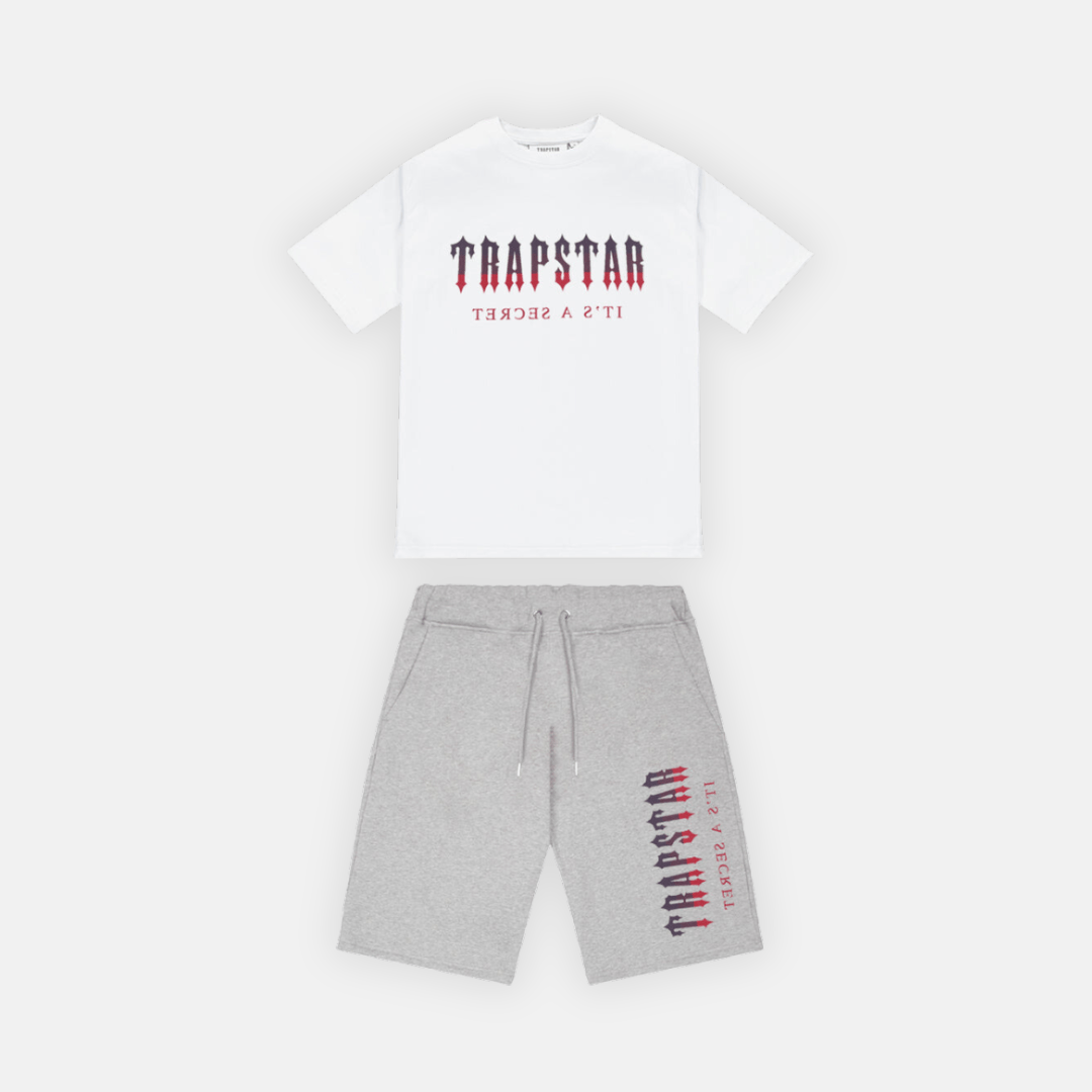 Trapstar Decoded Shorts Set - White/Red Gradient